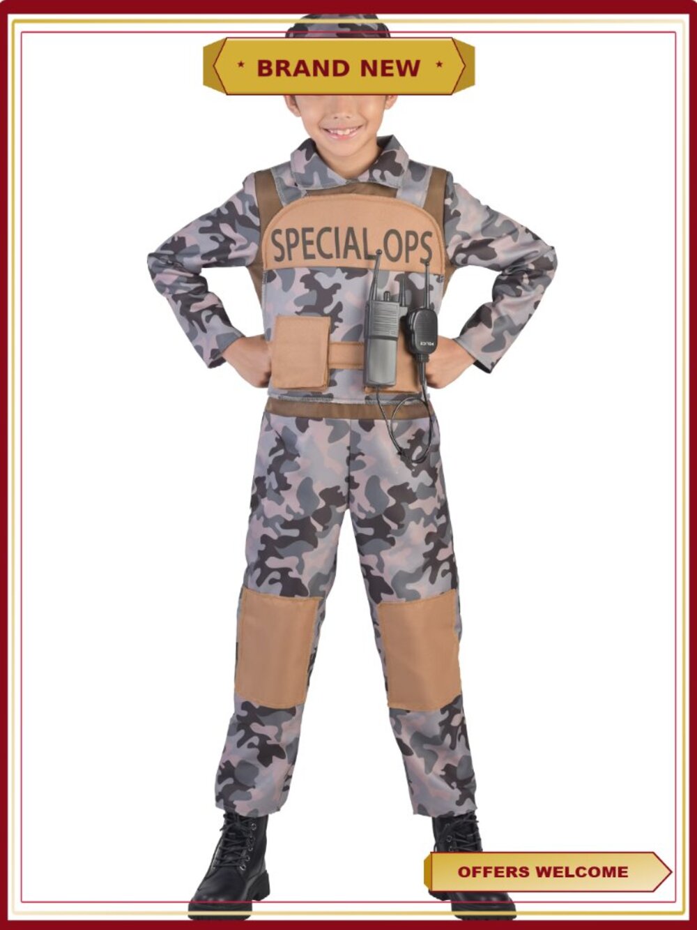Boys Special Ops Halloween Costume Jumpsuit Cap Walkie Talkie Size S
